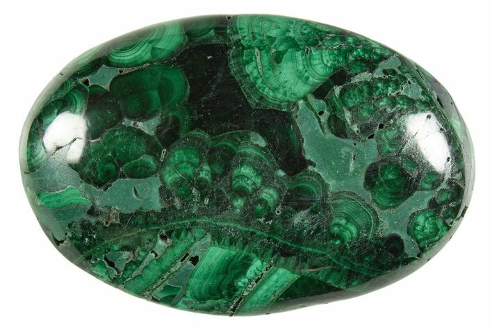 Polished Banded Malachite Palm Stone - DR Congo #321180